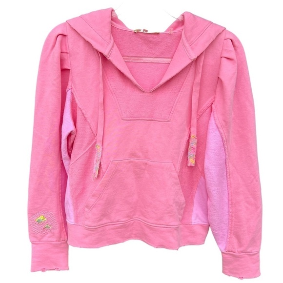 LoveShackFancy Allouette Hoodie Party Pink Distressed Patches Cottage XS GUC HTF - Picture 2 of 16